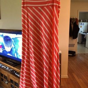 Coral and white stripe maxi cotton skirt